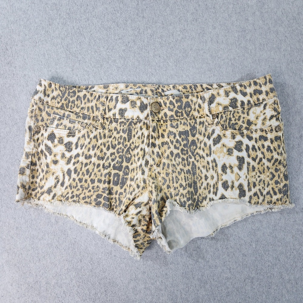 Seven7 Leopard Print Jeans Shorts Womens 32‎ Gold/Black 5 Pockets Stretch